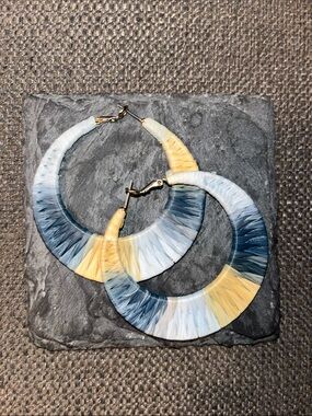 Nine West Blue, Yellow & White Woven Hoop Earrings